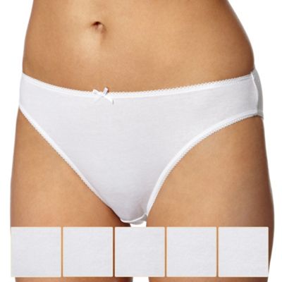 Pack of five cotton white plain high leg briefs